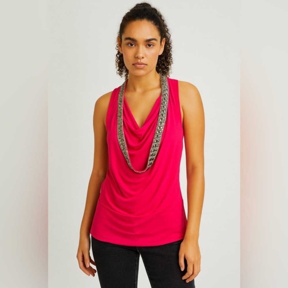 ✨ Jennifer Lopez Pink Embellished Cowl Neck Top Size S